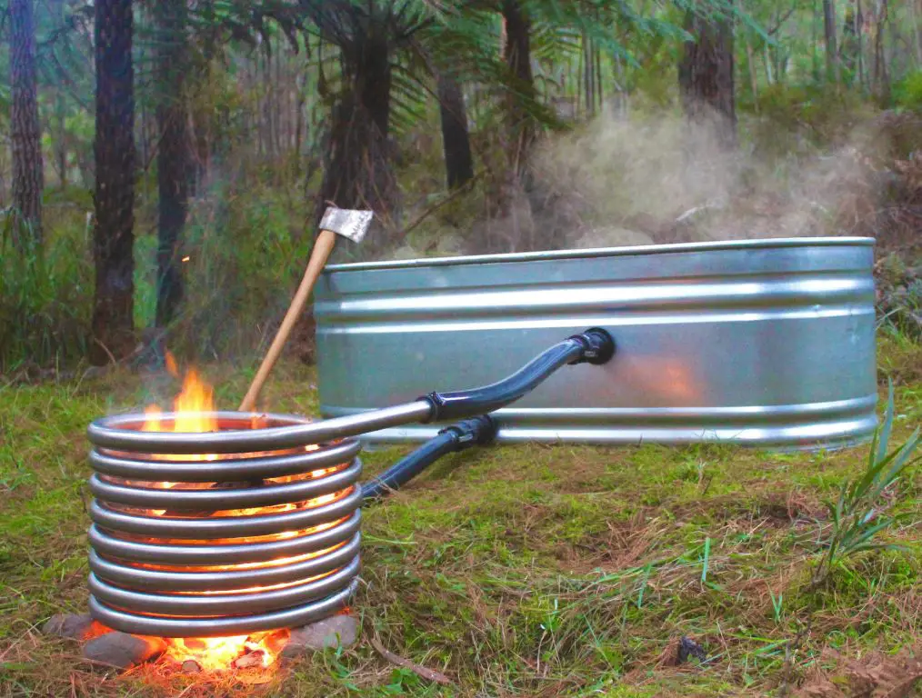 How does a wood fired hot tub coil work