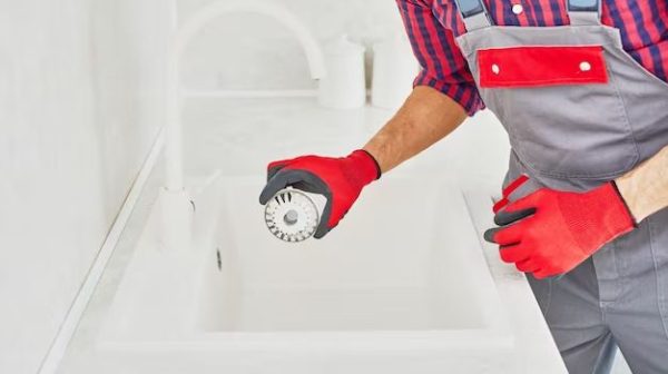 How do you install the strainer in a kitchen sink?