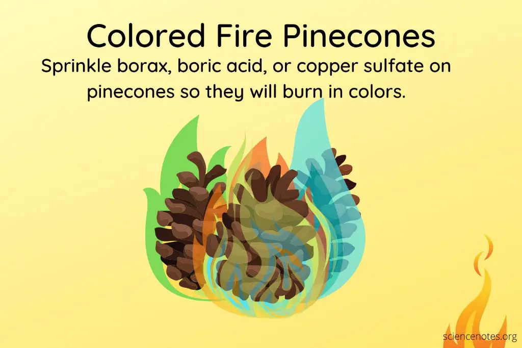 How do you make pine cones colorful in the fire