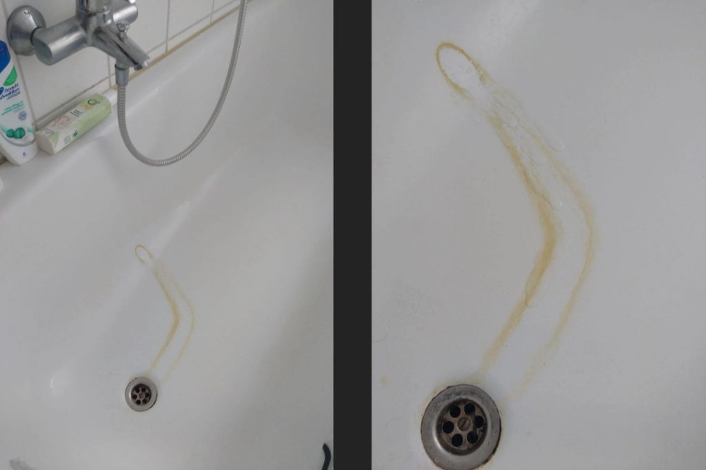 What causes yellow stains in bathtub