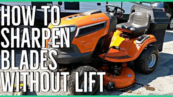 Can you sharpen blades on a riding lawn mower without taking them off?