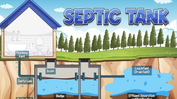 What are the two pipes into a septic tank?