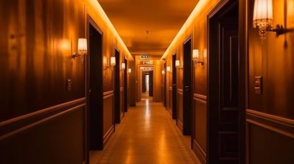 Where should wall sconces be placed in a hallway?