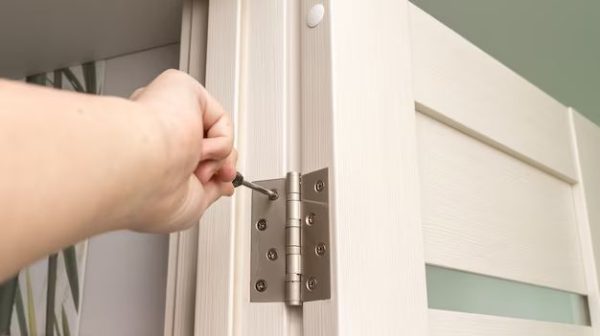 What is the long screw for on a door hinge?