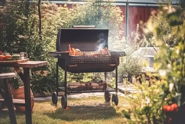 Where should a grill be placed in the backyard